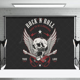 Lofaris Black White Skull Guitar Rock N Roll Party Backdrop